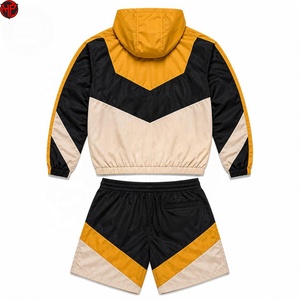 Conjunto Deportivo de Dos Piezas para Hombre con Capucha y Bloques de Color, Cierre de Cremallera, Traje Atlético Deportivo, Conjunto de Pantalones Cortos Cortavientos para Verano y Actividades al Aire Libre - Product Image 6