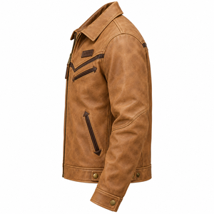 Veste Western en Cuir Tan pour Homme, Motif Chevron sur la Poitrine, Fournisseur et Fabricant OEM ODM Personnalisé - Product Image 4