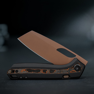 Couteaux de poche pliants haut de gamme, lame en cuivre, manche à motif noir, avec clip de poche et fente d'ouverture ovale - Product Image 3