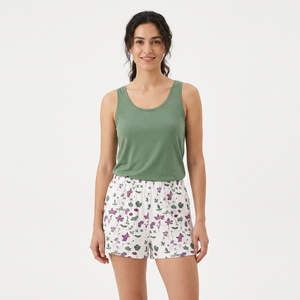 Ensemble de yoga pour femmes à imprimé floral, débardeur sans manches à col rond, short à taille élastique, respirant, en coton et élasthanne, 2 pièces, style décontracté - Product Image 3