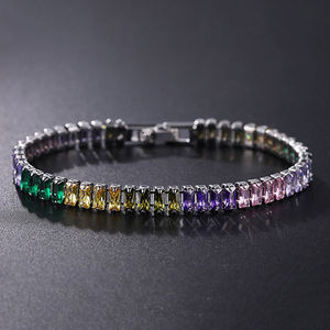 RAMDUT IMPEX Nueva Moda Pulsera de Cadena de Tenis de Acero Inoxidable Chapada en Oro de 14K, Brazaletes Eternity con Diamantes Baguette Certificados IGI - Product Image 4