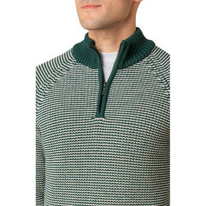 Pull en tricot géométrique vert et blanc pour homme, col zippé 1/4, coupe classique, automne, décontracté, 100% acrylique - Product Image 4