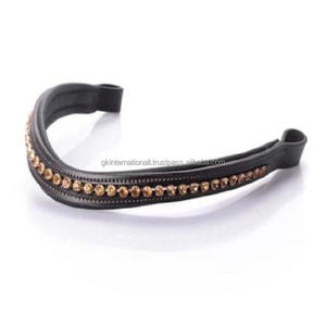 Nuevo diseño 1 Fila cristales dorados redondo marca Diamante Bling cuero genuino acolchado frente de caballo banda en Full Cob Over Size - Product Image 4