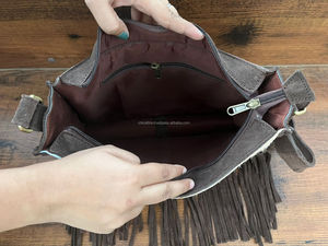 Hot Selling Suede Leather Bohemian Hobo Style Bag with Fringes Hair on Cowhide Crossbody Purse for Women's Western Hippie Bags - Product Image 6