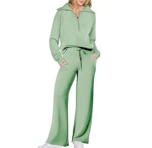 Conjunto Deportivo Verde para Mujer con Capucha, Manga Larga, Color Sólido, Casual, Transpirable, Holgado, con Bolsillos con Cordón - Product Image 3