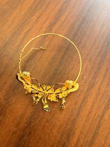 Anillo de nariz de oro macizo de 22k, joyería nupcial tradicional india, diseño de aro con esmalte floral de pavo real, tamaño grande, alambre para perforación. - Product Image 6