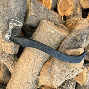 Viking Axe Industrial Grade Carbon Steel Blade Norse Culture Inspired Decorative <b>Tool</b> Wooden <b>Engraved</b> Head Collectible Display - Product Image 3