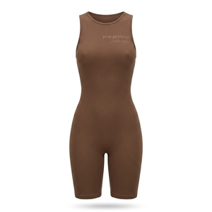 Mono deportivo sin mangas para mujer, cuello redondo, largo hasta la mitad de la musleta, ajuste deportivo, transpirable, de secado rápido, con compresión acanalada. - Product Image 1