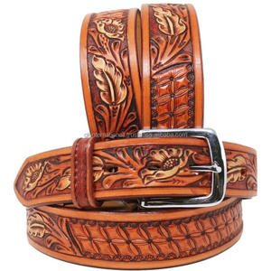 Ceinture en cuir de style occidental extra large rodéo mode fleur usinée pour hommes ceintures en cuir de l'Ouest sculptées à la main sur mesure - Product Image 2