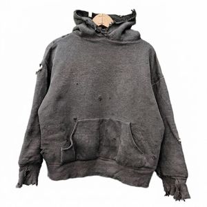 Sudadera con Capucha Extra Grande para Hombre, Estilo Vintage, Desgastada, de Color Sólido, de Algodón French Terry, Informal, Hip Hop, Transpirable, Resistente al Viento - Product Image 1