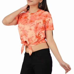 T-shirt court pour femme en jersey imprimé tie-dye, sans manches, col rond, style décontracté, 100% coton - Product Image 6