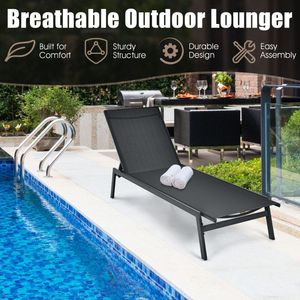 <b>Outdoor</b> <b>Reclining</b> 6-Position Adjustable Back Chaise Lounge Chair for Sun Lounging - Product Image 2