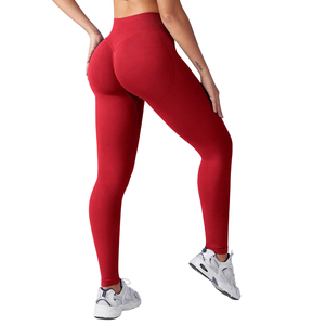 Custom Logo Mid Waist Elastic Waist Seamless Breathable Quick Dry Spandex/Polyester Gym <b>Booty</b> Lifting Workout Yoga Leggings - Product Image 4