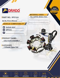 Conjunto de Placa de Bobina de Estator de 8 Polos para Suzuki Heat, Calidad de Exportación para Repuestos de Motocicletas en India, Orado - Product Image 3