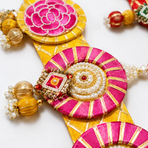 Handmade Yellow Red Floral Pearl Bandhanwar Toran Door Hanging Festive Diwali <b>Wedding</b> Home Entrance Decor <b>Gift</b> - Product Image 5