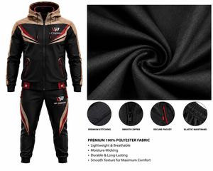 Survêtement à capuche en polyester personnalisé pour hommes, fermeture éclair intégrale, vêtements de sport, tenue de jogging, fabricant OEM ODM - Product Image 6
