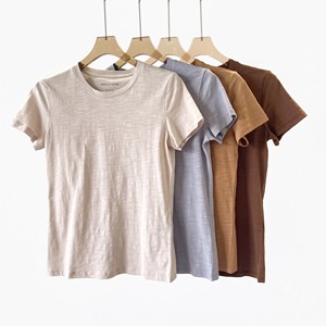 Camiseta de Manga Corta para Mujer, Cuello Redondo, 100% Algodón, Color Sólido, Corte Regular, Transpirable, Tejido Jersey, Personalizable para Verano - Product Image 1