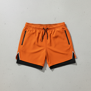 Men's Gym Fitness Shorts 2 in 1 Compression Built-in Tight Inner <b>Layer</b> Zip Pockets Elastic Drawstring OEM Bulk Supplier - Product Image 5
