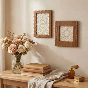 <b>Solid</b> Wood Picture Frame, Scalloped <b>Wooden</b> Photo Frame, Single Frame or Set of 2, Handcrafted Wood <b>Desk</b> Decor, 4x4 4x6 Frame - Product Image 5