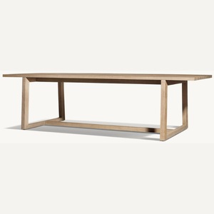Mesa de comedor de madera de teca de diseño moderno, resistente y duradera, rectangular, para exteriores, en oferta. - Product Image 1