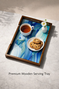 Luxury Wooden Resin Serving Tray Blue Ocean <b>Epoxy</b> Inlay Rectangular Breakfast Tray Premium Solid Wood Coffee <b>Table</b> Decorative - Product Image 5