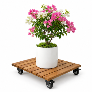 Carrito para Plantas de Madera de Acacia Resistente y Ecológico, 45 cm, Ruedas con Bloqueo, Diseño Cuadrado, Capacidad de 120 kg, para Hogar, Jardín y Balcón - Product Image 1