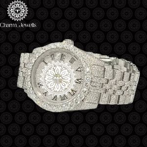 Charm Jewells – boîtier de montre de luxe pour hommes, en acier inoxydable, incrusté de diamants, mouvement mécanique analogique, fermoir papillon de 40mm, 10 bars - Product Image 4