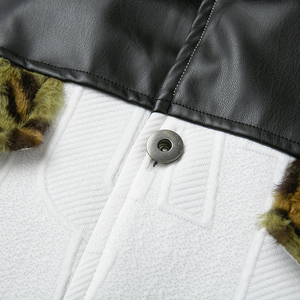 Men's PU Leather Jacket Leopard Print <b>Stitching</b> Customized Design Party <b>Coat</b> Letter Pattern Wholesale Price Shearing Processing - Product Image 4