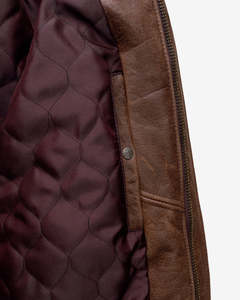Chaqueta Bomber de Cuero Genuino Marrón para Hombre con Cuello de Piel Sintética, Cuello Camisero, Corte Regular, Resistente al Viento, Estilo Casual de Invierno - Product Image 6