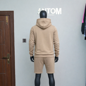 ชุดฮู้ดดี้ผู้ชายคุณภาพดีที่สุด ชุดเซ็ตโลโก้สั่งทำ ผ้าฝ้าย 100% ชุดวอร์มขาสั้น ชุดเซ็ตสองชิ้น เสื้อฮู้ดดี้และกางเกงขาสั้น - Product Image 4