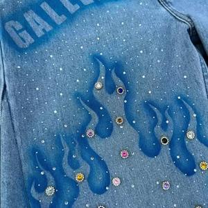 Shorts en jean baggy surdimensionnés personnalisés pour hommes, imprimé lettres, longueur genou, tricot noir, délavé soleil, effet acide, vintage - Product Image 2