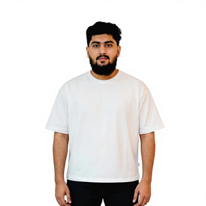 Custom LOGO Wholesale Crew Neck Heavy Weight T-shirt Oversized Boxy Fit <b>Tshirt</b> Dropped Shoulders Cropped Boxy t Shirt Streetwear - Product Image 1