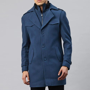 <b>Men's</b> Wool <b>Long</b> Overcoat Notched Lapel Single Breasted Button Closure Regular Fit Outerwear Blue <b>Coat</b> - Product Image 4