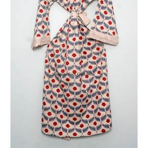 Peignoir Kimono pour femme, 100% coton, doux, imprimé numérique, col en V, longueur intégrale, manches longues, respirant, séchage rapide, été - Product Image 5