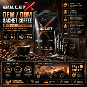 กาแฟสำเร็จรูปผสมมีทซีทีออยล์ ไฟเบอร์ ครีม พรีเมี่ยม อาราบิก้า ควบคุมน้ำหนัก เพิ่มพลังงาน 15 ซอง รับผลิตแบบ OEM ODM - Product Image 1