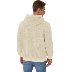 Men's Cream Fleece Hooded Sweatshirt Regular Fit Solid Color Casual Winter Wear - Product Image 2