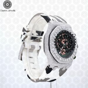 Charm_Jewells Luxury Stainless Steel <b>Watch</b> 43mm Round <b>Diamond</b> Encrusted Sapphire Crystal Analog Dial Chronograph Men's Quartz - Product Image 4
