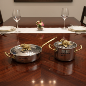 Food Grade Hammered Metal Casserole Pot <b>Pan</b> Set Ornate Gold Handle <b>Stainless</b> <b>Steel</b> Induction Cookware Eco-Friendly Europe Design - Product Image 3