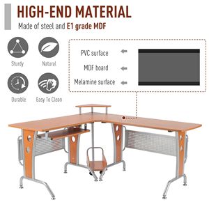 Escritorio de Computadora Esquinero Moderno con Estante Elevado y Bandeja para Teclado con Ruedas, Color Madera, Soporte para CPU, Escritorio en Forma de L para Juegos - Product Image 6