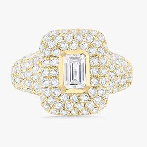 Bague Chevalière Diamantée en Or Massif 14k 18k, Sertie d'Émeraude Ronde de Laboratoire, Monture Pavée, Dôme Élevé, pour le Doigt du Pouce, Bande de Luxe et de Présence - Product Image 1