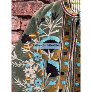 Gray <b>Velvet</b> Embroidered <b>Jacket</b> Handmade Party Wear Suzani <b>Jacket</b> With Inside Cotton Lining Boho Chic <b>Jacket</b> - Product Image 4
