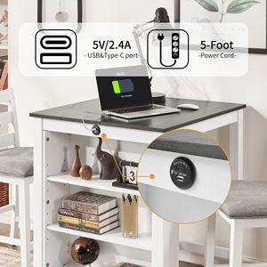 36-Inch Modern Dining <b>Table</b> Set for 2 with Charging Station 3-Tier Adjustable Storage <b>Space</b>-<b>Saving</b> Kitchen Set with Upholster - Product Image 5