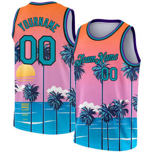 Camiseta de Baloncesto Sublimada Personalizada, Unisex, para Adultos, sin Mangas, con Estampado de Palmeras Tropicales, Cuello Redondo, 100% Poliéster, Transpirable - Product Image 1