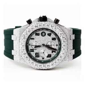 Reloj de Lujo de 41 mm con Correa de Goma Verde, Reloj con Diamantes Moissanite, Reloj con Engaste de Pavé Premium - Product Image 5