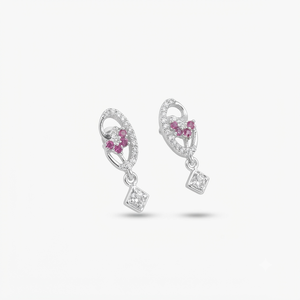 DIVYORO PRINCESS CUT DROP <b>SILVER</b> <b>STUDS</b> EARRING - Product Image 1