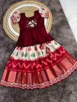 Set Lehenga Anak Perempuan, Cetak Blok, Bordir, Dupatta, Blus Polkadot, Pakaian Tradisional India, Pakaian Festival, Pakaian Anak