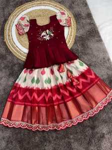 Conjunto de Lehenga para niñas con estampado de bloques, dupatta bordada, blusa de lunares, atuendo tradicional indio, ropa para festivales, ropa infantil. - Product Image 5