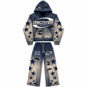 Ensemble de survêtement personnalisé de haute qualité pour homme, avec sweat à capuche et pantalon évasé, brodé, zippé, effet délavé, style streetwear vintage - Product Image 6