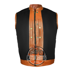 Wholesale Men Genuine Leather Textile Racing Style Motorcycle Vest Biker Riding Waistcoat <b>Quilted</b> Shoulder Breathable Custom - Product Image 6