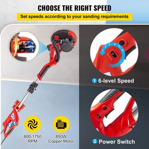 Ponceuse électrique pour cloisons sèches 850W avec poignée télescopique pliable, vibrateur à béton à vitesse variable 800, pour cloisons sèches et plaques de plâtre - Product Image 3